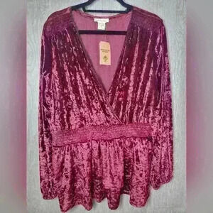 NWT Romantic gypsy baby dolly blouse. Cranberry in color. Size 1X. 100%poly